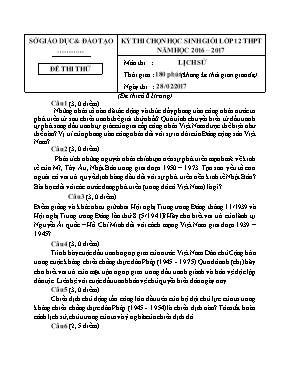 Đề thi chọn học sinh giỏi Lịch sử lớp 12 - Năm học 2016-2017